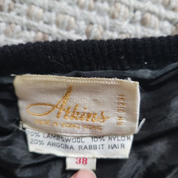 Vintage Womens 38 Lambswool Angora Cardigan Sweater Black Beaded Sequins - Picture 7 of 9